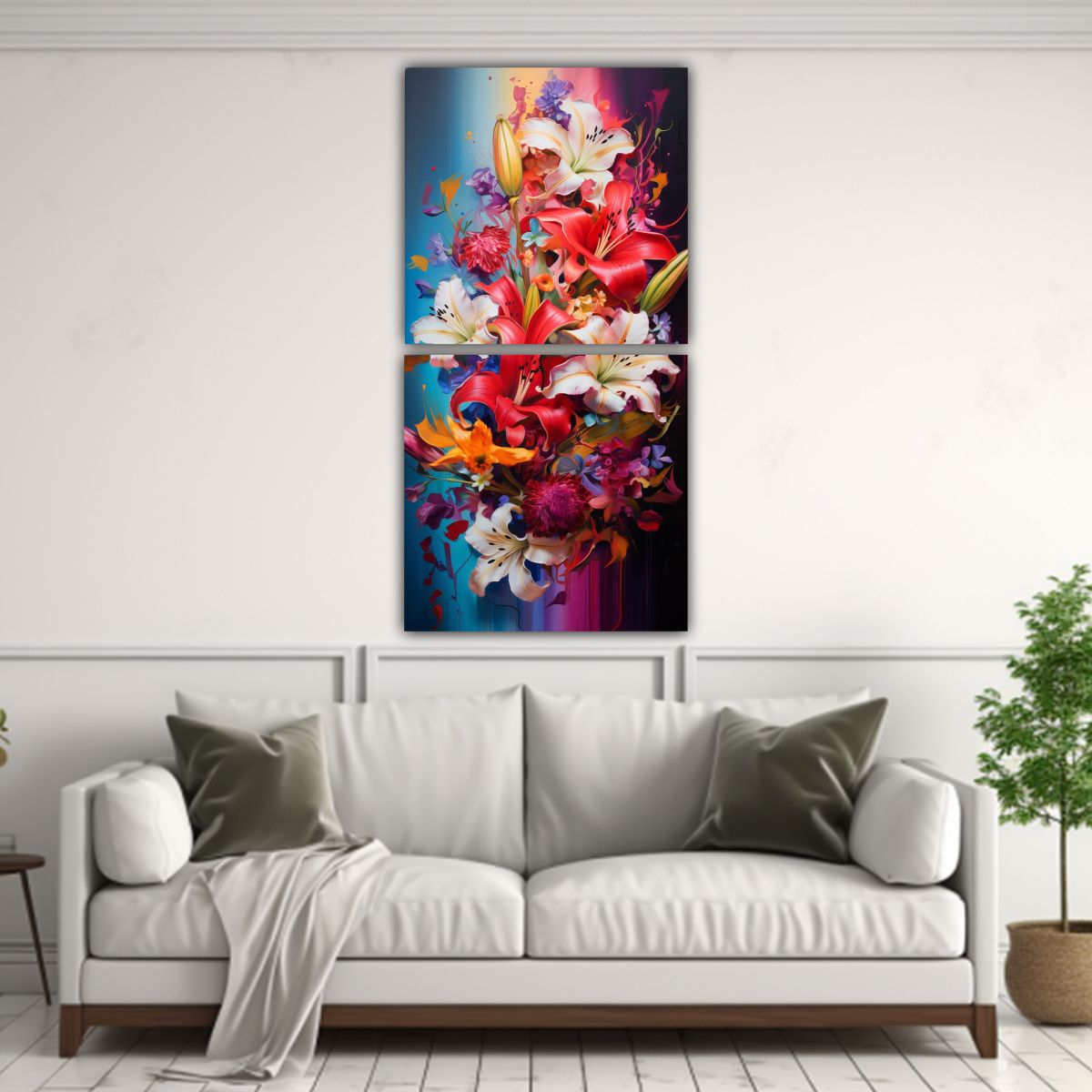 GENERICO - Pintura Abstracta En Bastidor Con Flores Obra 20x40 Cm