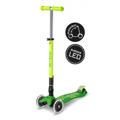 MICRO - Scooter Maxi Deluxe PLEGABLE LED Neon Verde, Niños 5 a 12 años
