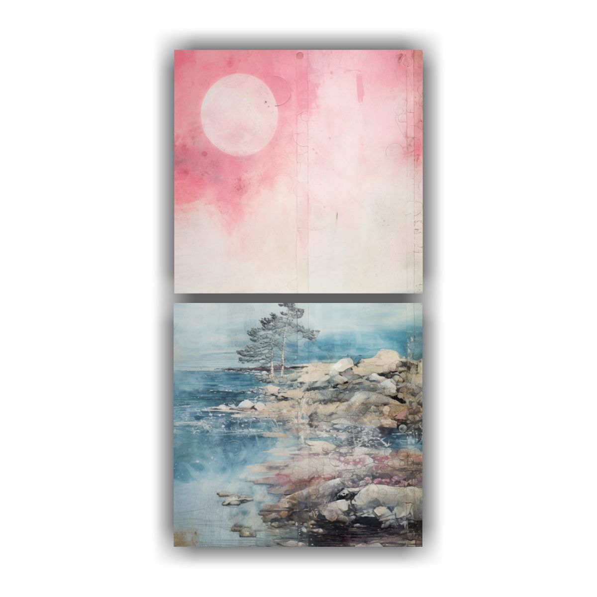 GENERICO - Dos Lienzos Estilo Galería Con Acuarela Rosa 20x40 Cm