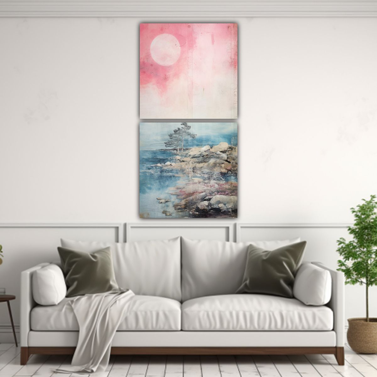 GENERICO - Dos Lienzos Estilo Galería Con Acuarela Rosa 20x40 Cm