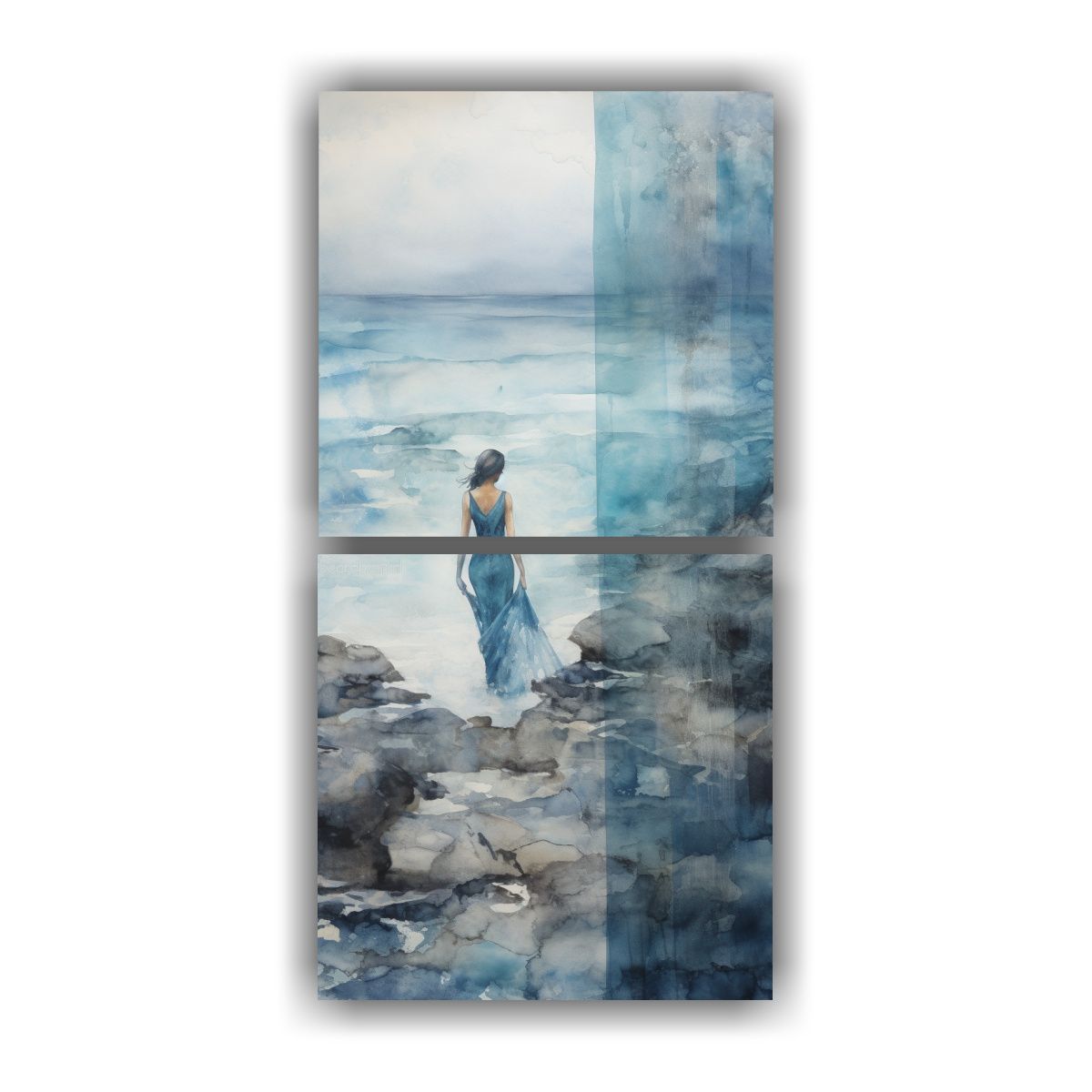 GENERICO - Pintura En Acuarela Azul Turquesa Y Plateado Set 50x100 Cm