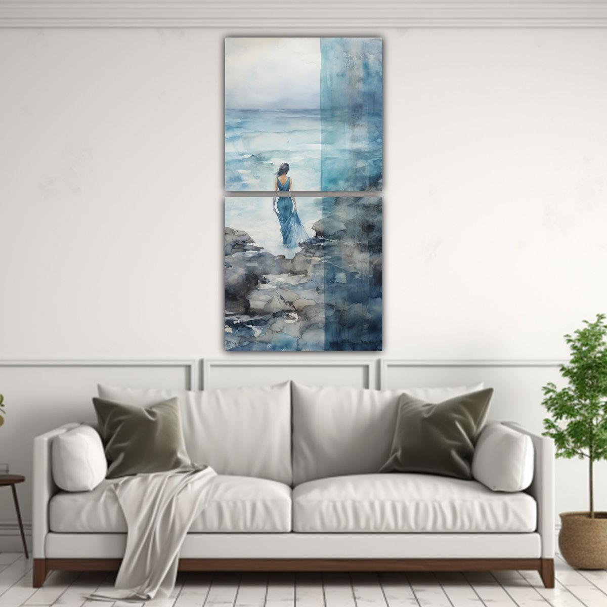 GENERICO - Pintura En Acuarela Azul Turquesa Y Plateado Set 30x60 Cm