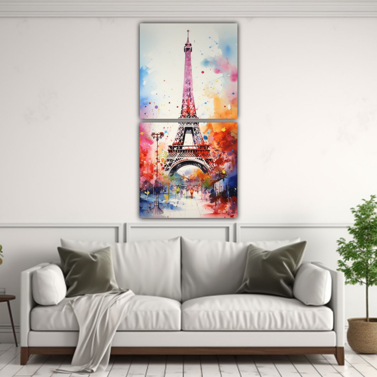 GENERICO - Pintura Acuarela Eiffel Tower Dos Tonos Temática 40x80 Cm