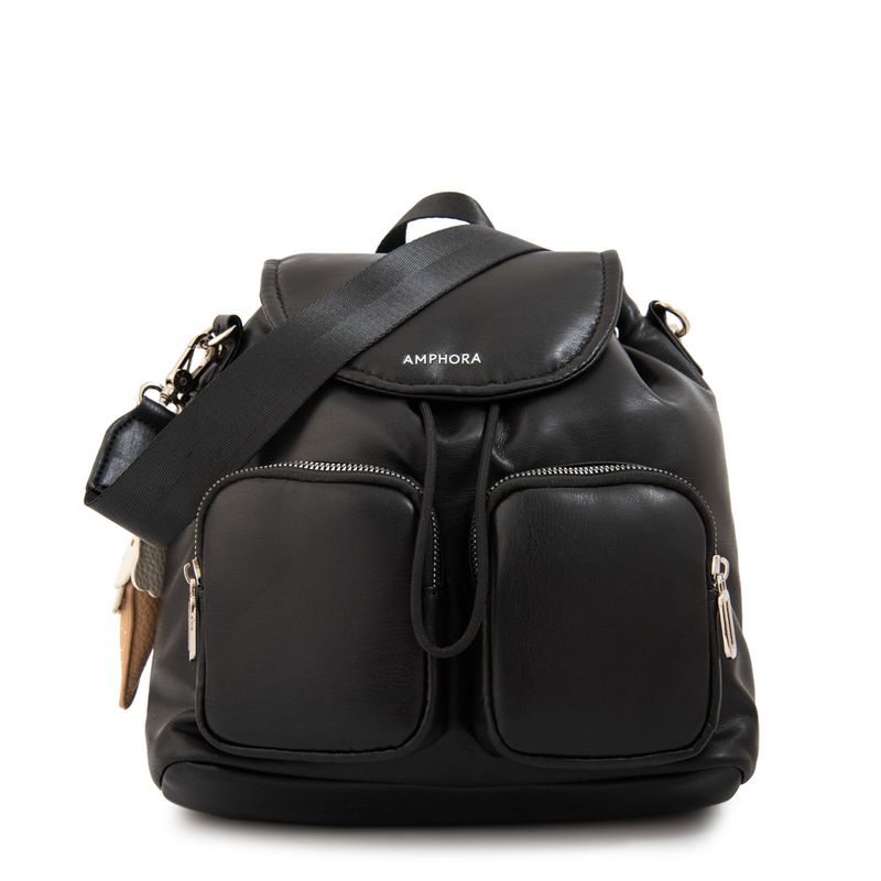 AMPHORA - Mochila con tapa gelatto mediana negro