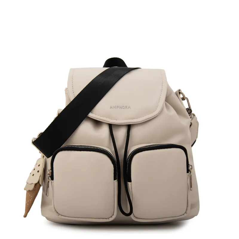 AMPHORA - Mochila con tapa gelatto mediana blanco crudo