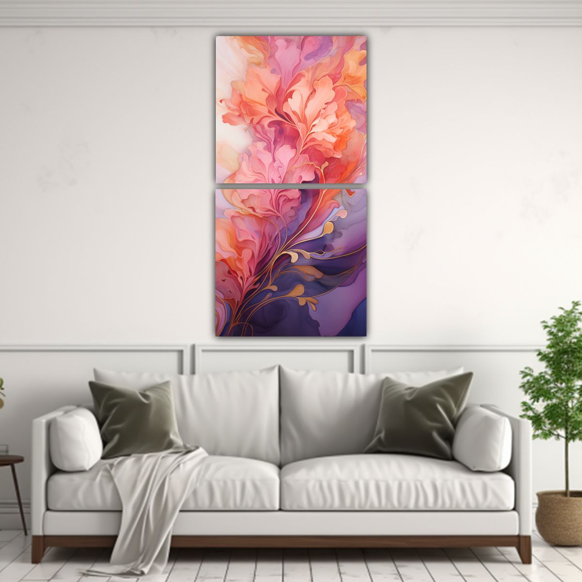 GENERICO - Set 2 Telas En Bastidor Tonos Floral Una Pintura 30x60 Cm