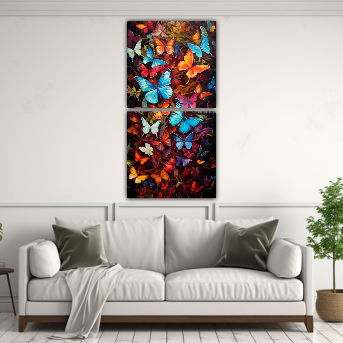 GENERICO - Set 2 Lienzos De Tela Mariposas Abstractas Pintura 40x80 Cm
