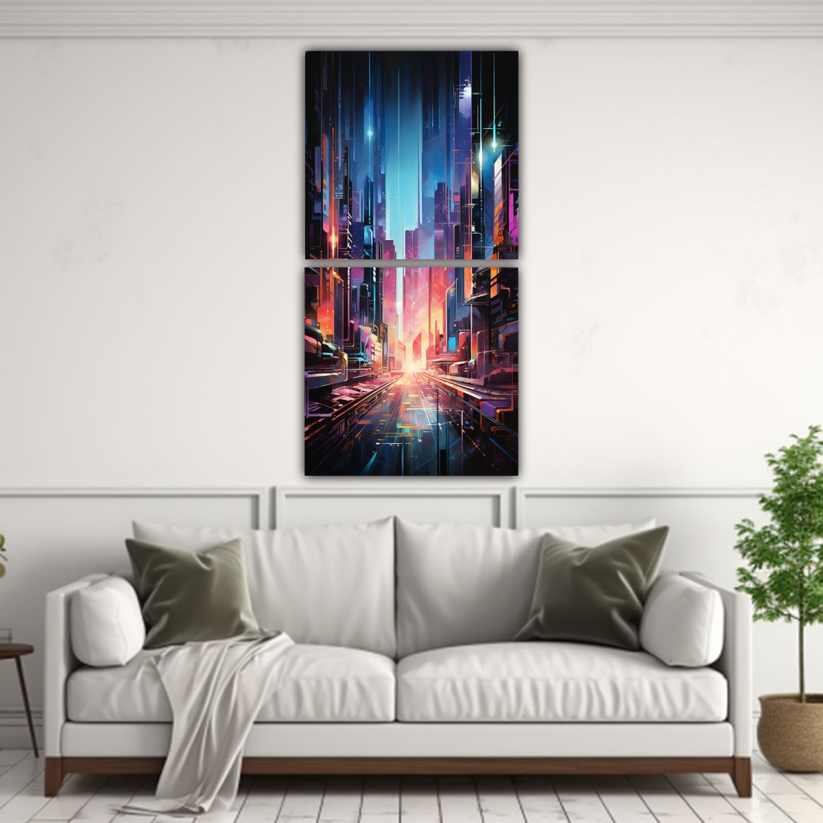 GENERICO - Pintura Vintage Luminosa De Dos Cuadros De Una 60x120 Cm