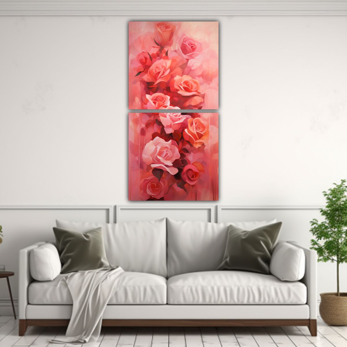 GENERICO - Cuadros Abstractos Estilo Galería En Tonos Rosas 60x120 Cm