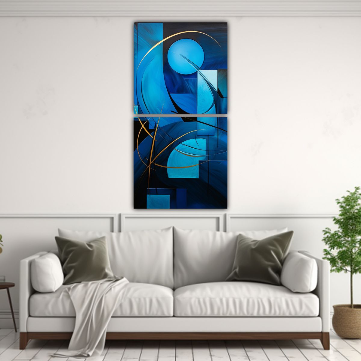 GENERICO - Pintura Abstracta Azul En Lienzo Diptico Patron 20x40 Cm