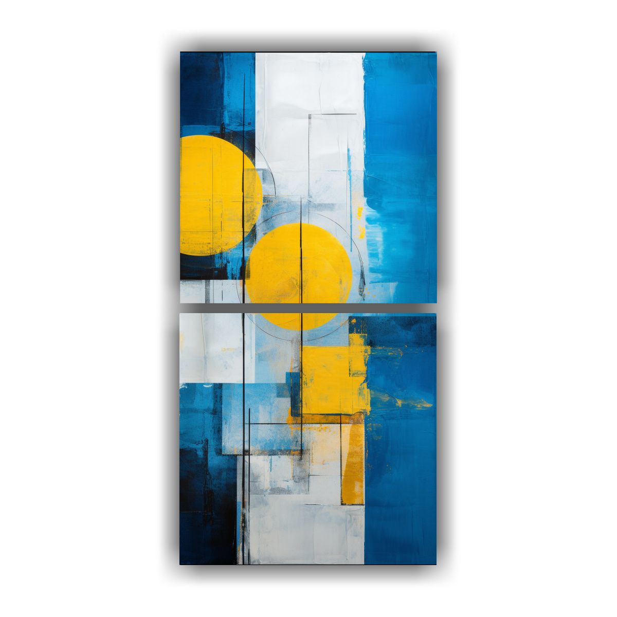 GENERICO - Cuadros Abstractos Azul Y Amarillo Con Simetría 30x60 Cm