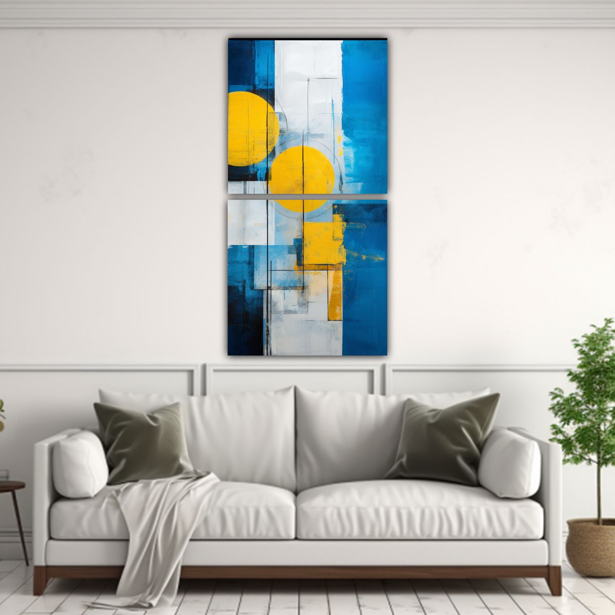 GENERICO - Cuadros Abstractos Azul Y Amarillo Con Simetría 30x60 Cm