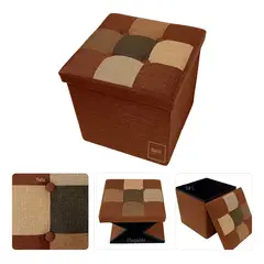 HOMEBRANDT - Puff Baúl Plegable Organizador 38x38 Tela Mix Café