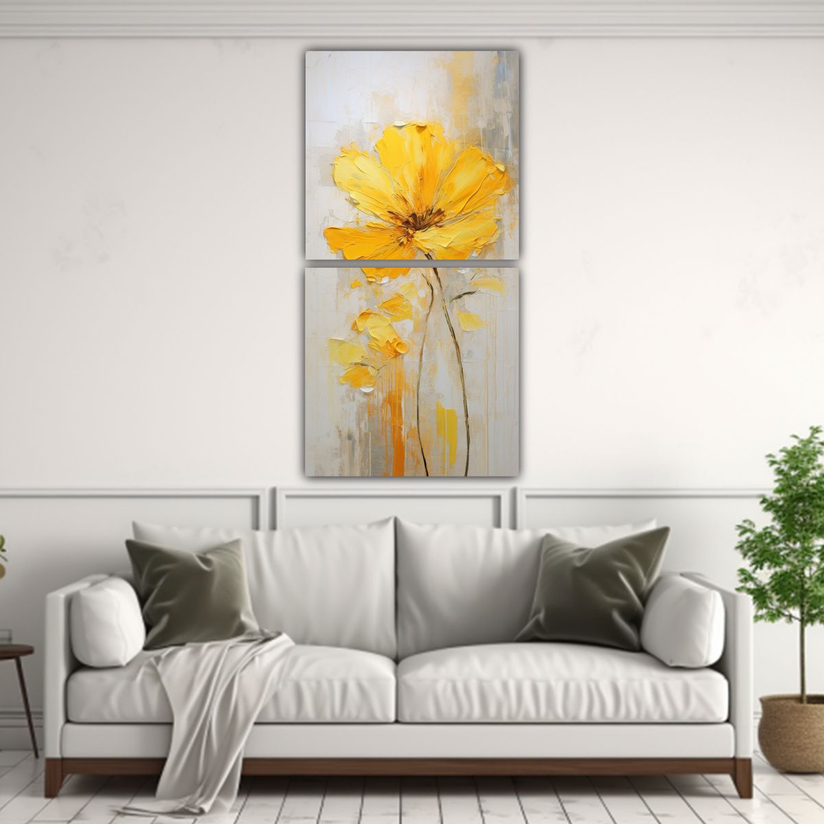 GENERICO - Cuadro Amarillo De Flores En Estilo Decorativo 60x120 Cm