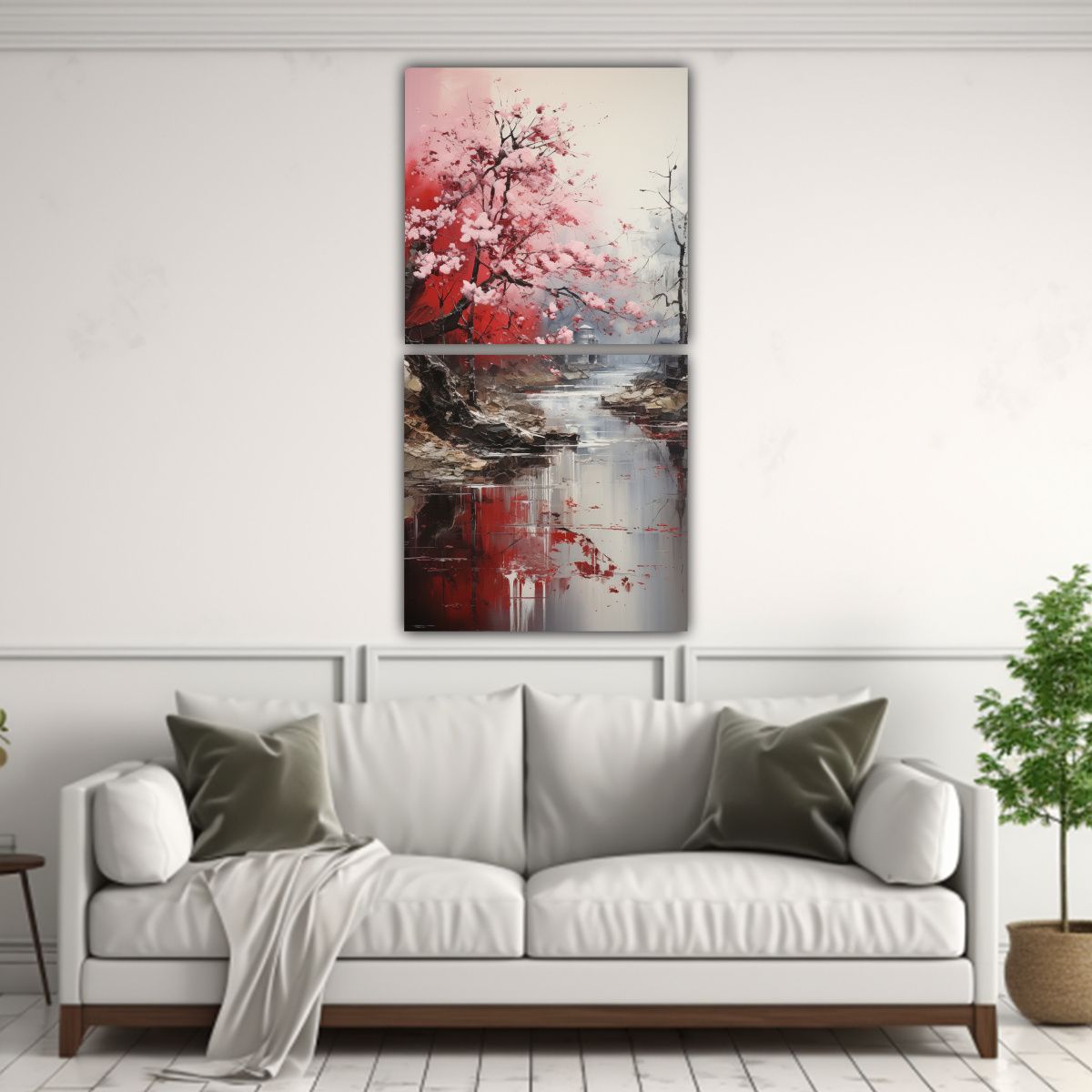 GENERICO - Pintura Abstracta De árboles En Plata Y Blanco 60x120 Cm