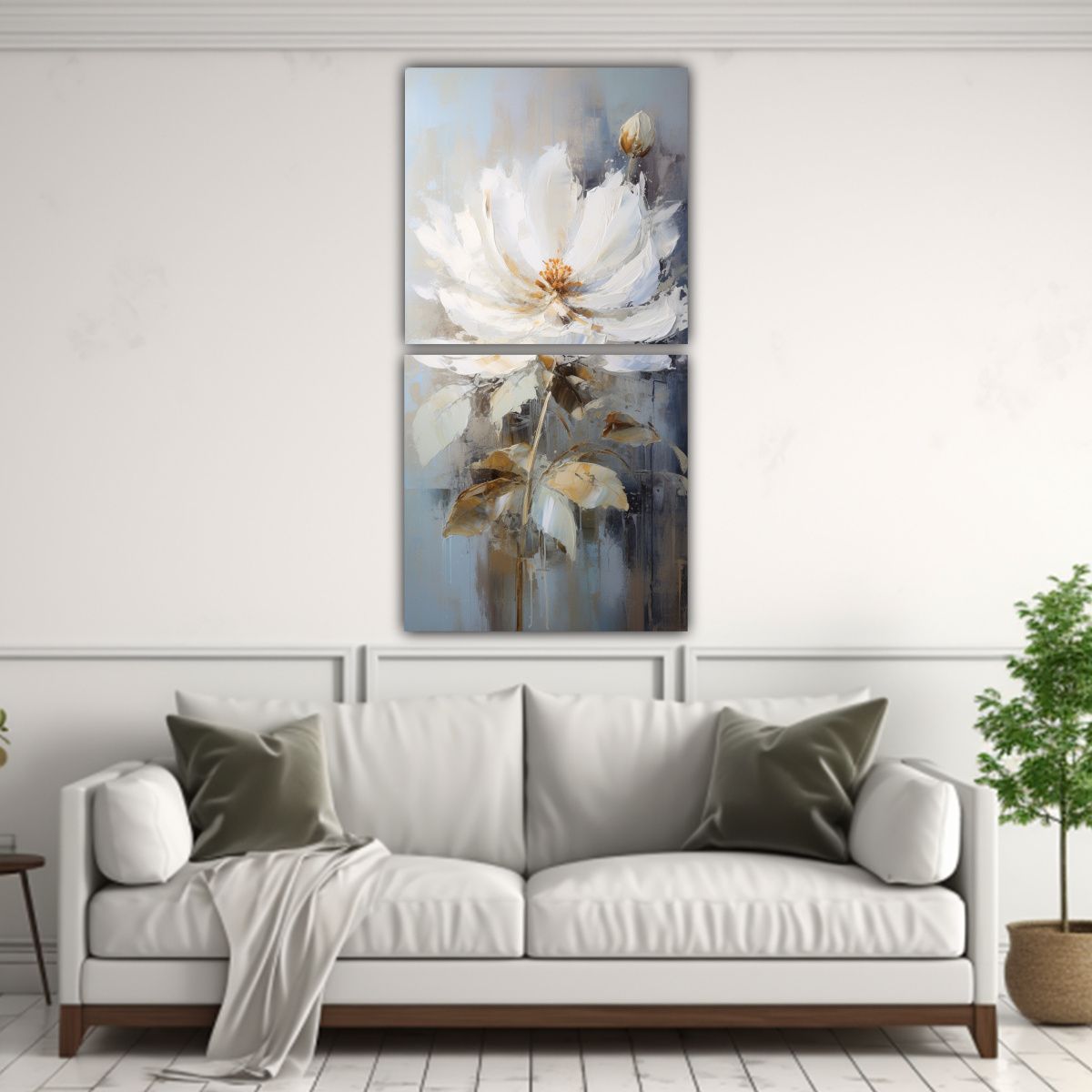GENERICO - Cuadro Tema Reflejo Pintura De Loto Blanco En 60x120 Cm