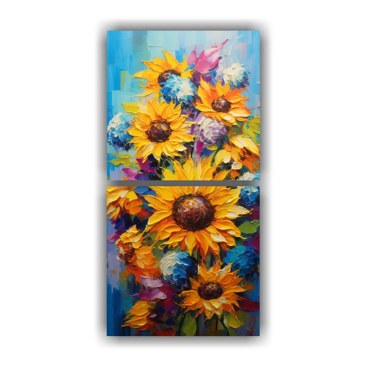 GENERICO - Cuadro De Girasoles Vibrantes En Lienzo Dos Artes 60x120 Cm