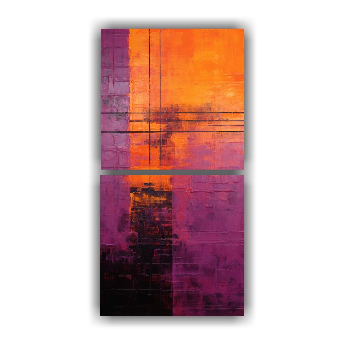 GENERICO - Cuadro Abstracto Diptico Tonos Armonia Noche 40x80 Cm