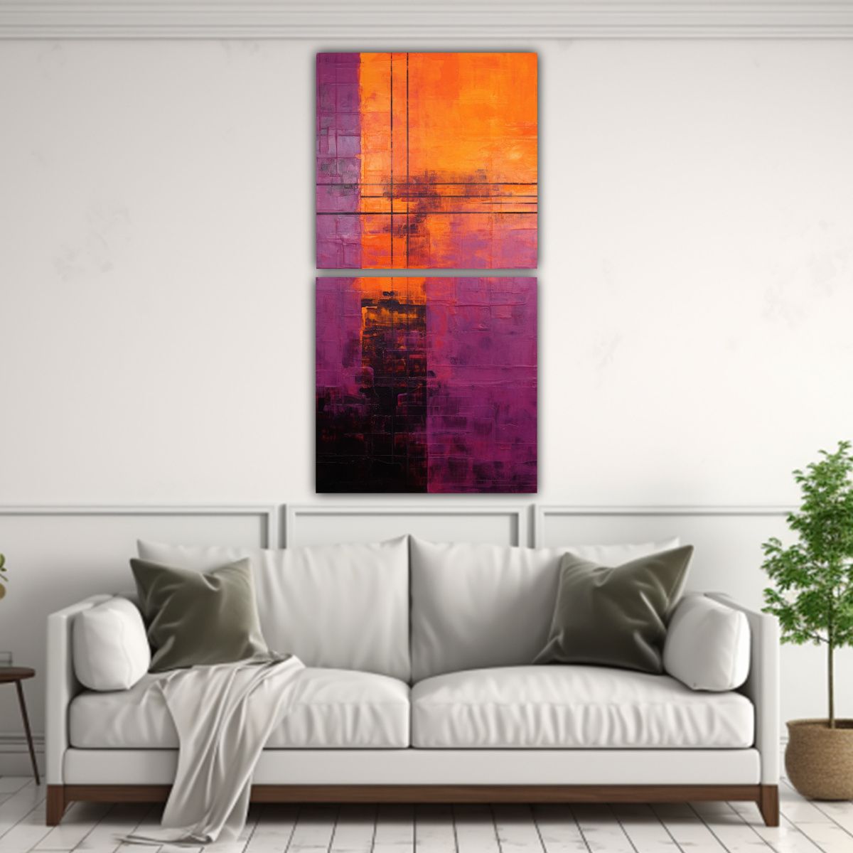 GENERICO - Cuadro Abstracto Diptico Tonos Armonia Noche 40x80 Cm