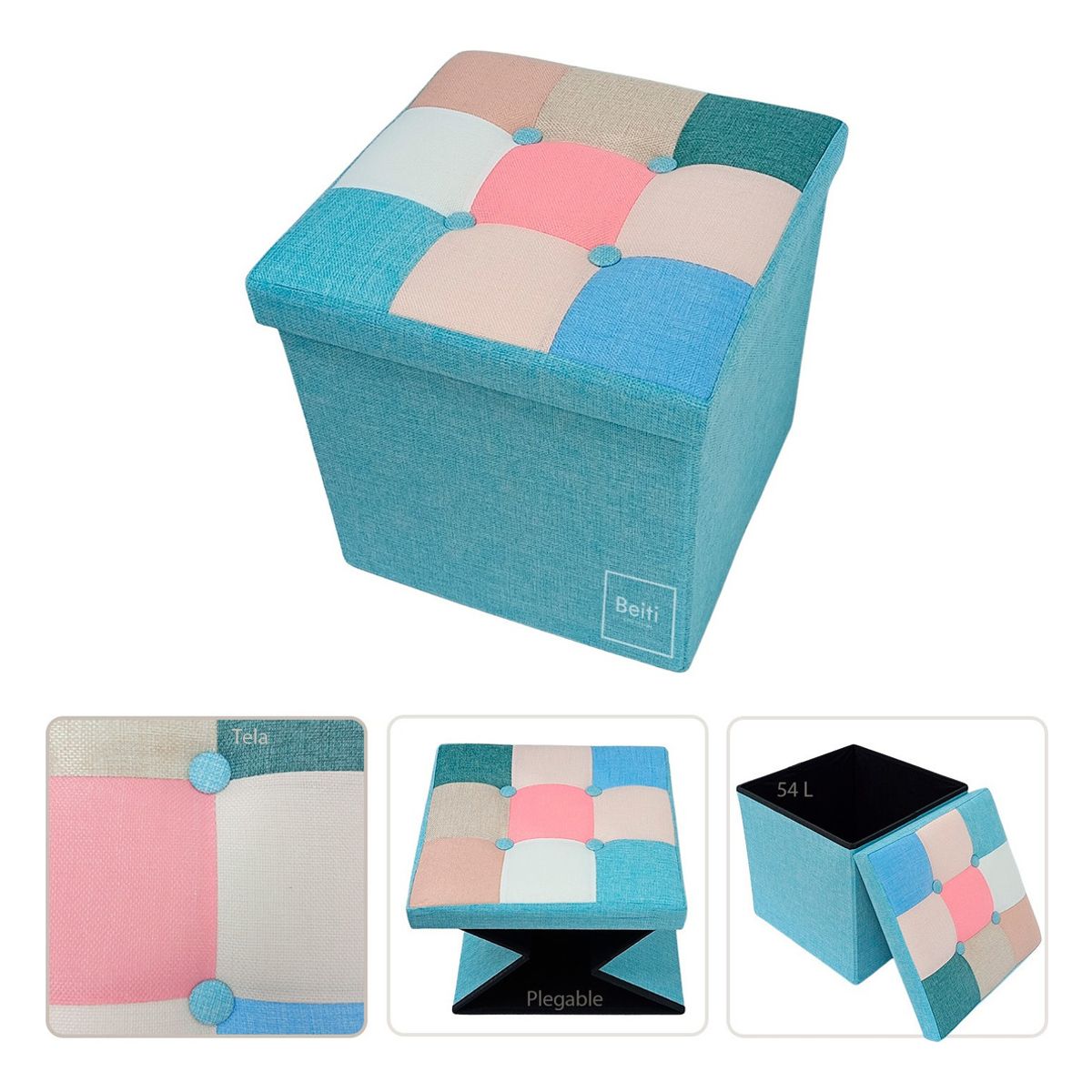 HOMEBRANDT - Puff Baúl Plegable Organizador38x38 Tela Mix Rosado