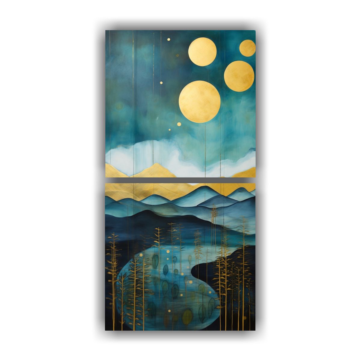 GENERICO - Paisaje Abstracto De Montañas Y árboles A 40x80 Cm