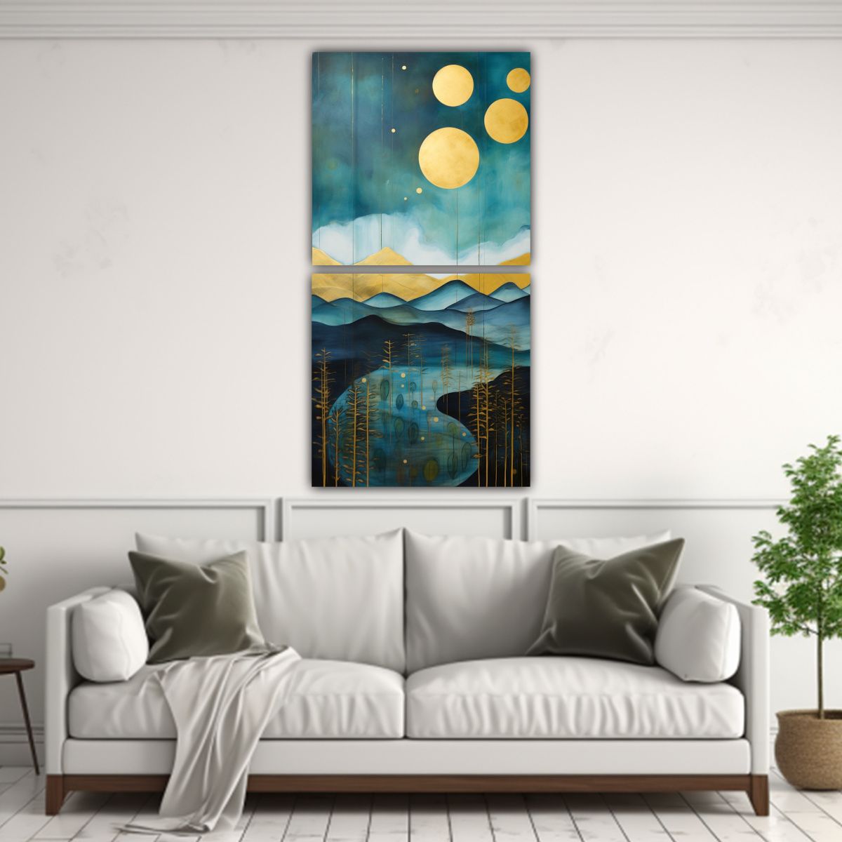 GENERICO - Paisaje Abstracto De Montañas Y árboles A 40x80 Cm