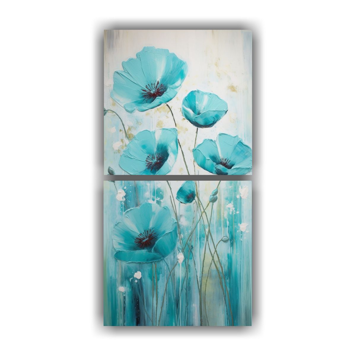 GENERICO - Pintura En Lienzo De Amapolas Turquesa En El 60x120 Cm