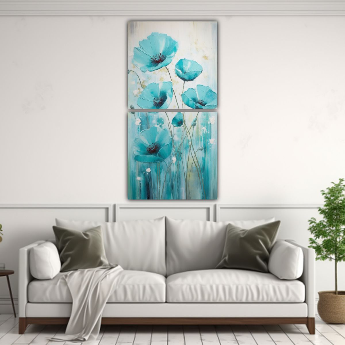 GENERICO - Pintura En Lienzo De Amapolas Turquesa En El 60x120 Cm