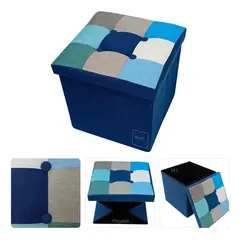 HOMEBRANDT - Puff Baúl Plegable Organizador 38x38 Tela Mix Azul