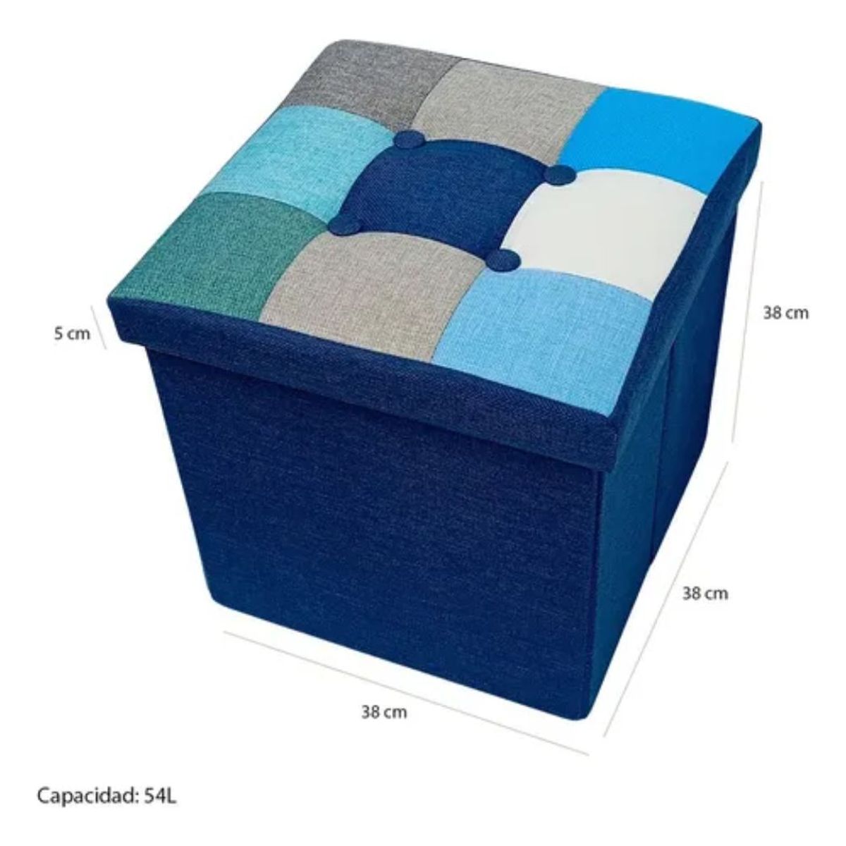 HOMEBRANDT - Puff Baúl Plegable Organizador 38x38 Tela Mix Azul