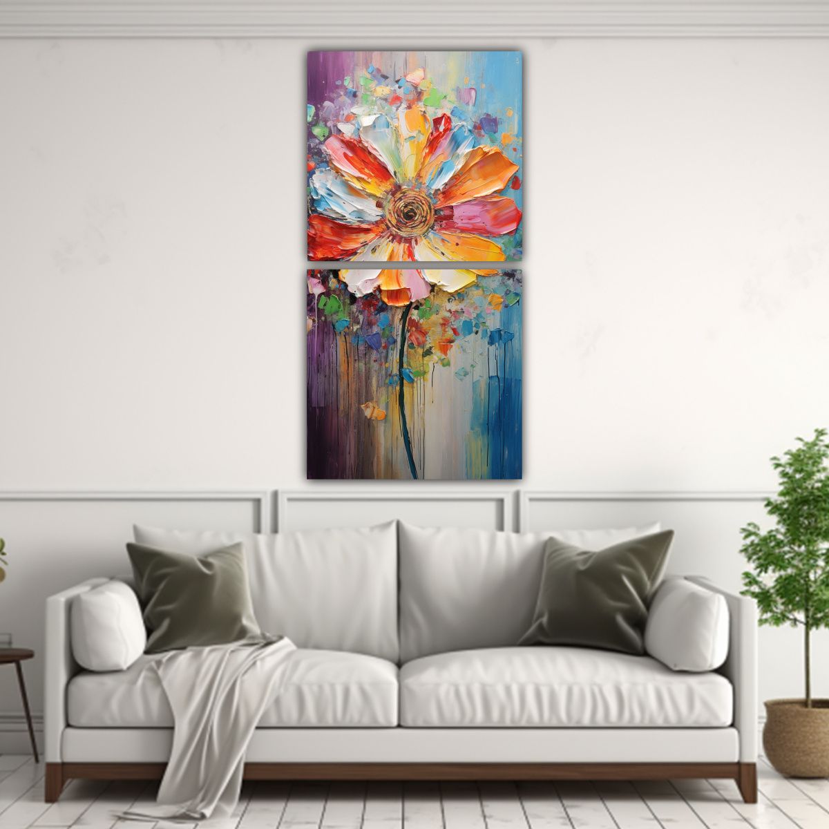 GENERICO - Flores Arcoíris En Bastidor De Alta Resolución 40x80 Cm