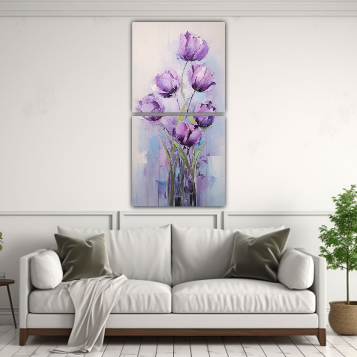 GENERICO - Pintura TULIPANES Morados En Lienzo Estilo 40x80 Cm