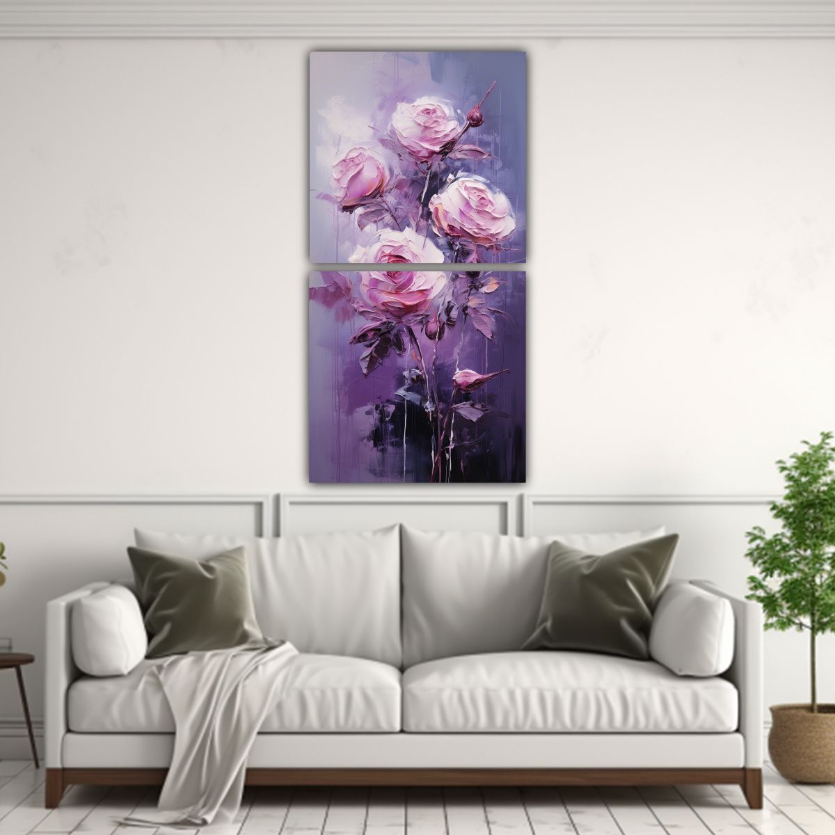 GENERICO - Cuadro De Flores Moradas En Bastidor Decoración 20x40 Cm