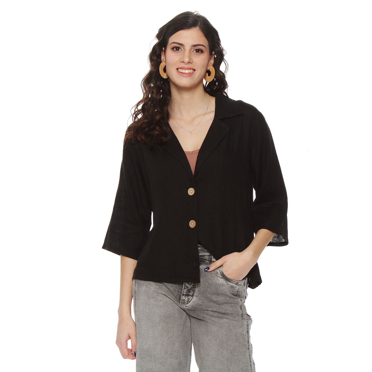 WADOS - CHAQUETA LINO MANGA CORTA ESCOTE V ABOTONADA EN DELANTERO