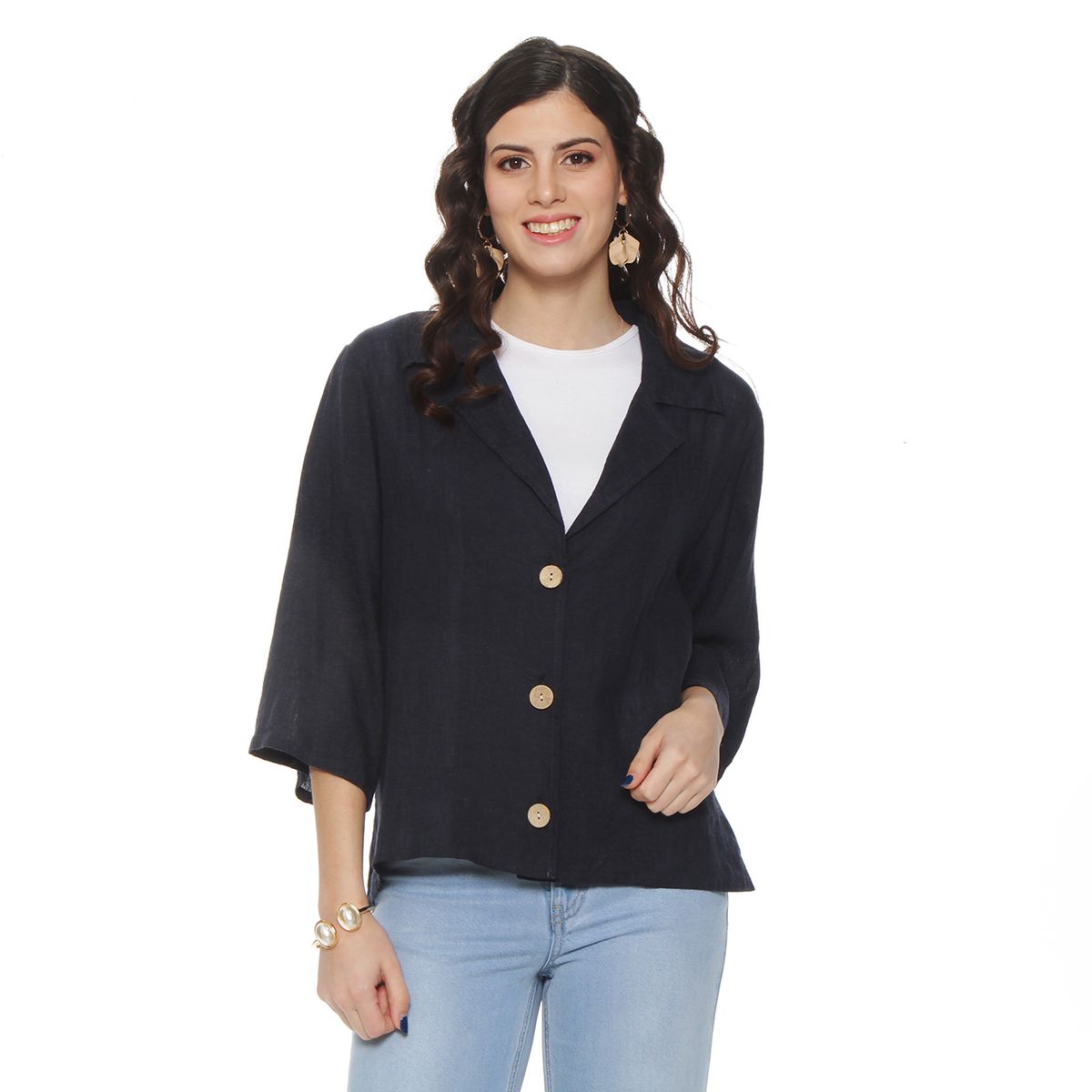 WADOS - CHAQUETA LINO MANGA CORTA ESCOTE V ABOTONADA EN DELANTERO