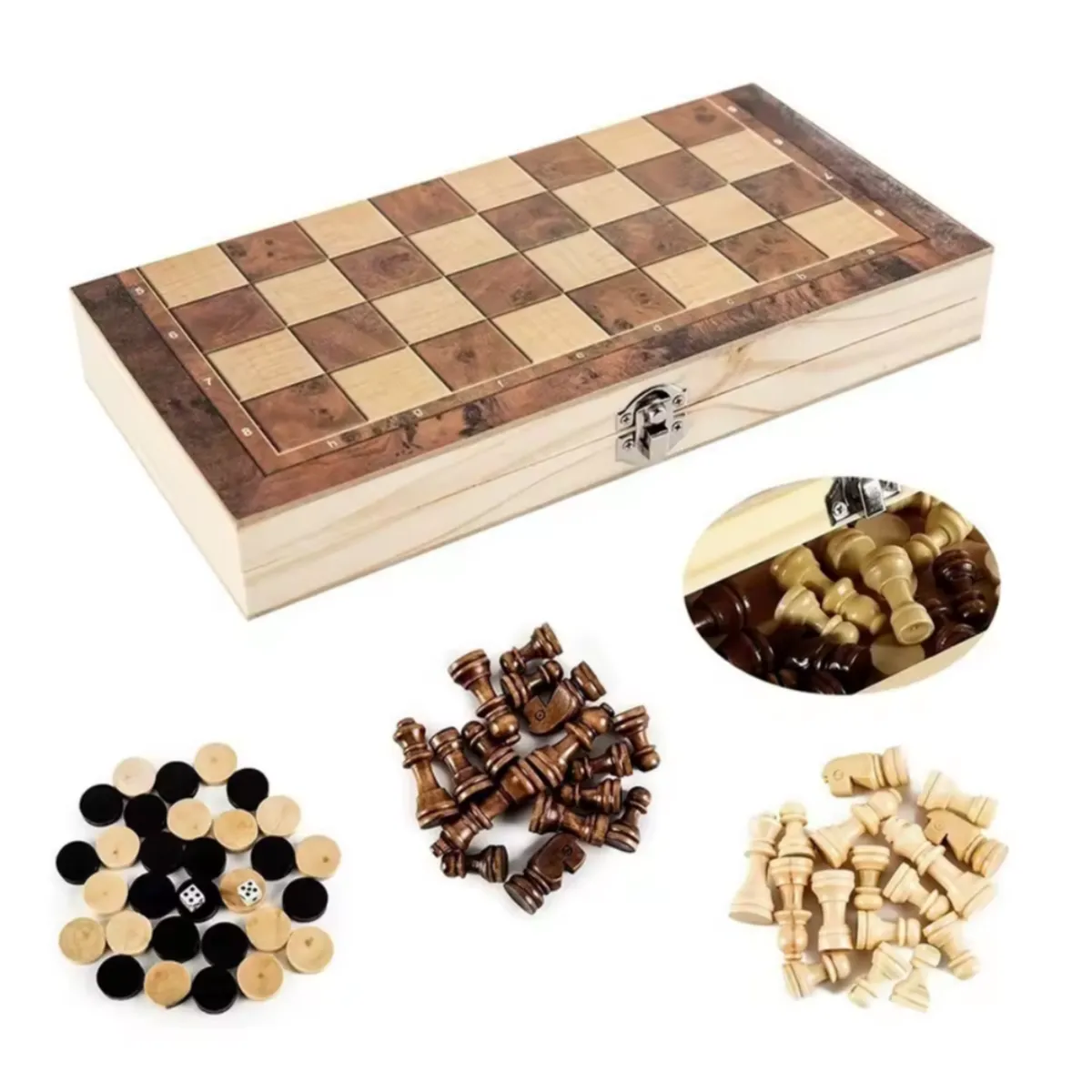 GENERICO - Ajedrez 3 En 1 Madera 39x39 Cm Con Damas Y Backgammon
