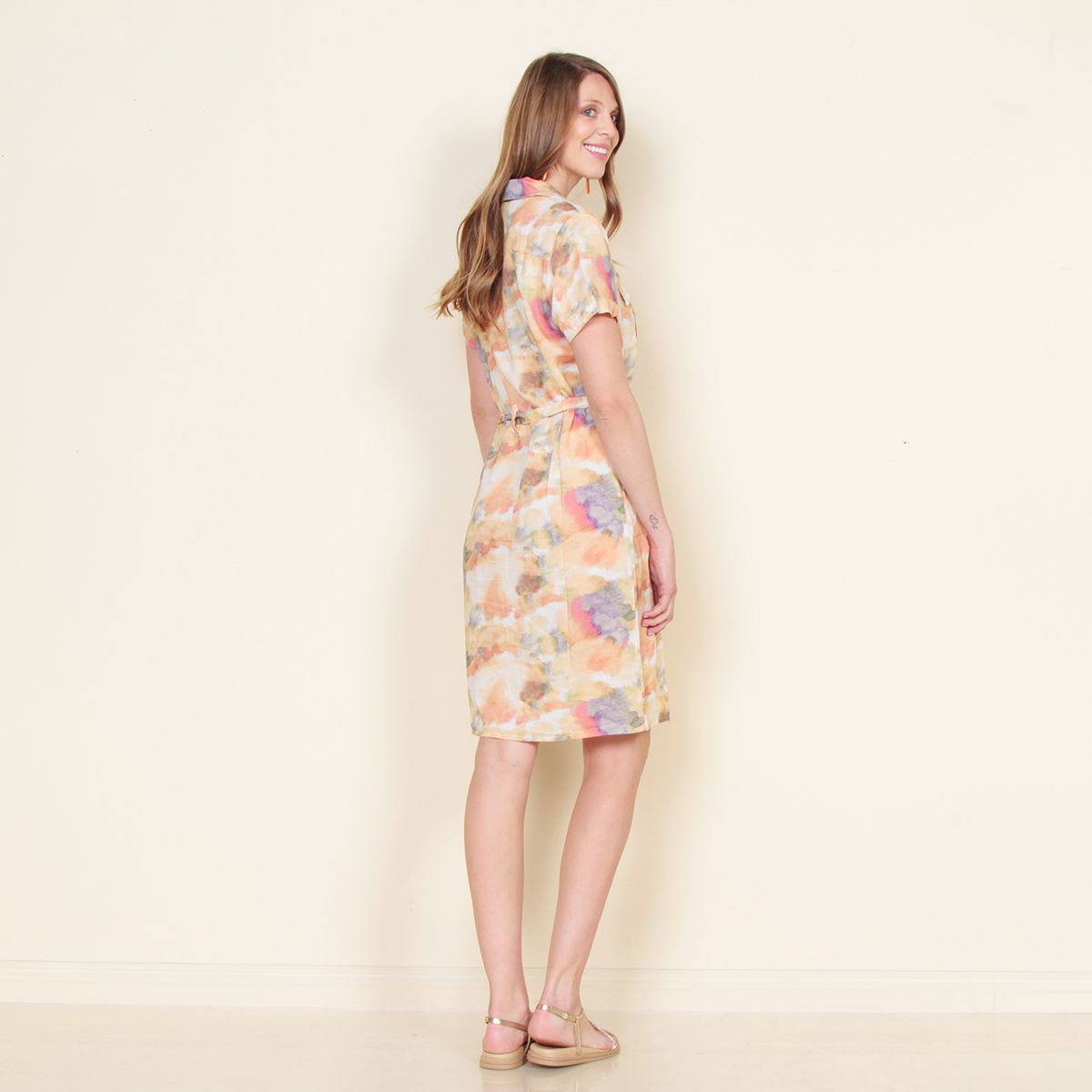 WADOS - VESTIDO CAMISERO MANGA CORTA ESTAMPADO CON LAZO EN CINTURA