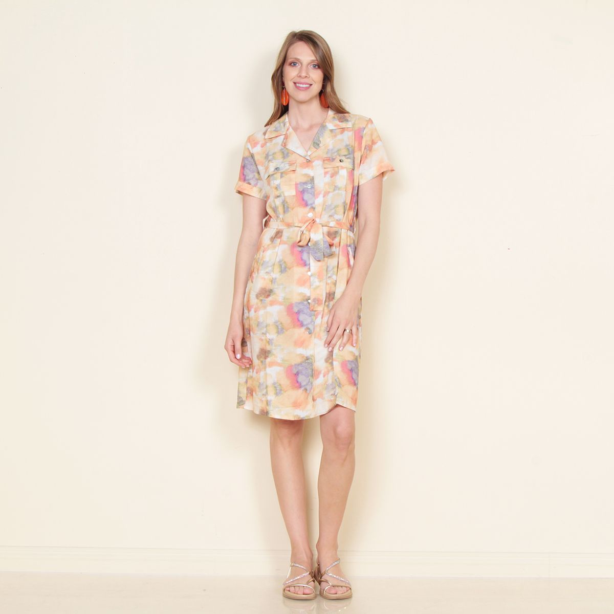 WADOS - VESTIDO CAMISERO MANGA CORTA ESTAMPADO CON LAZO EN CINTURA