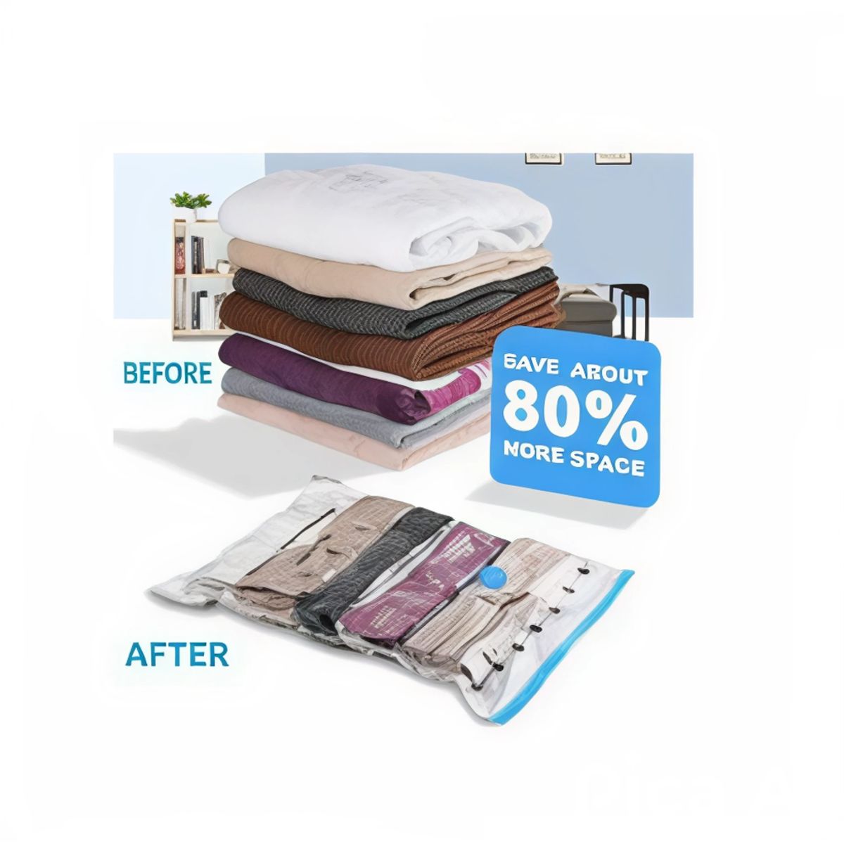 MOVI - Pack 6 Bolsas al Vacío, Guardar Ropa,Transparentes