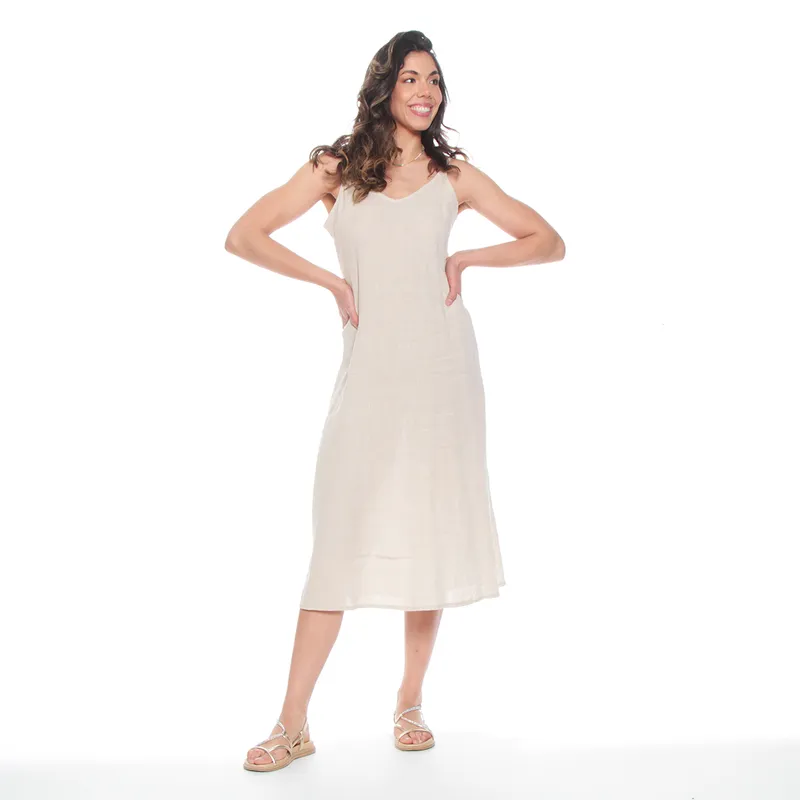 WADOS - VESTIDO SIN MANGA TIRANTES AJUSTABLES LINO ESCOTE V