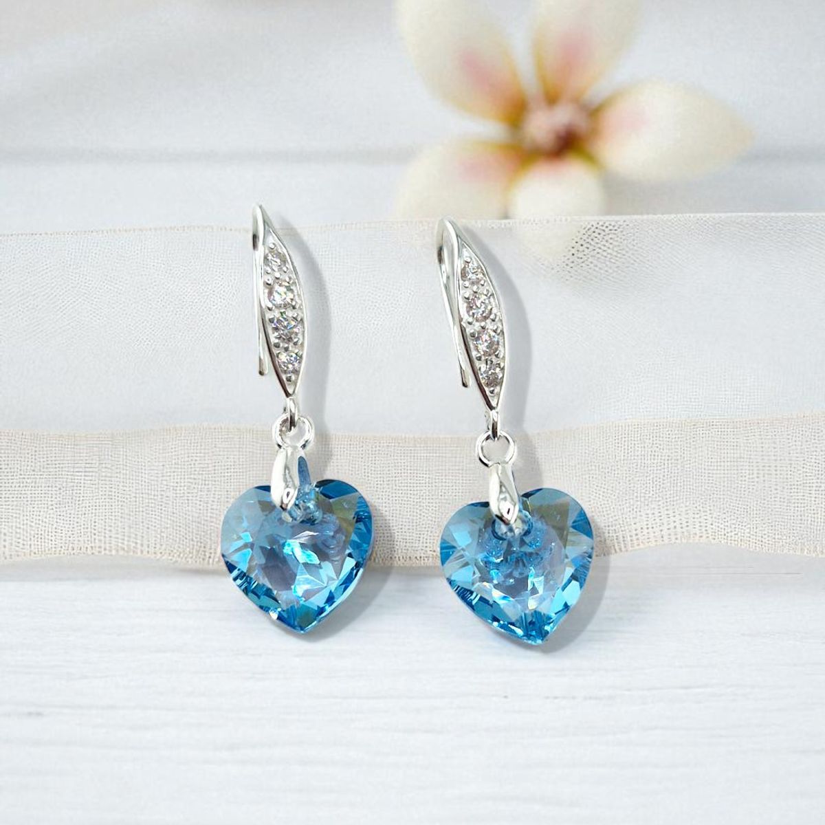JOYAS MONTERO - Aros Amor Plata 925 creado con cristales de Swarovski® Aquamarine