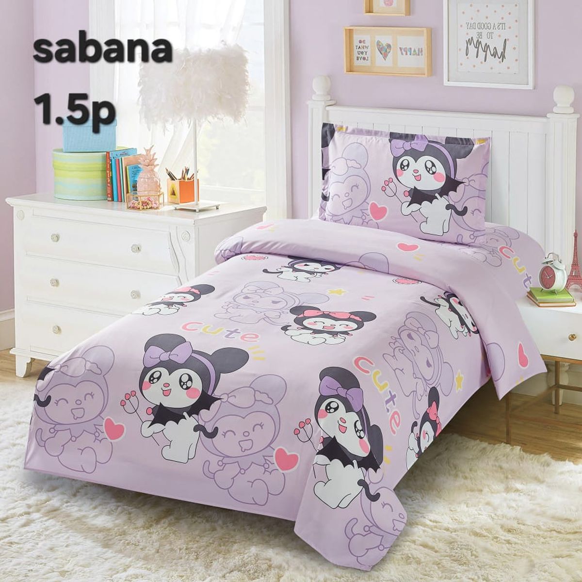 GENERICO - JUEGO DE SABANAS 3 PIEZA CON DISEÑO INFANTIL LILA 1.5 PLAZA TF