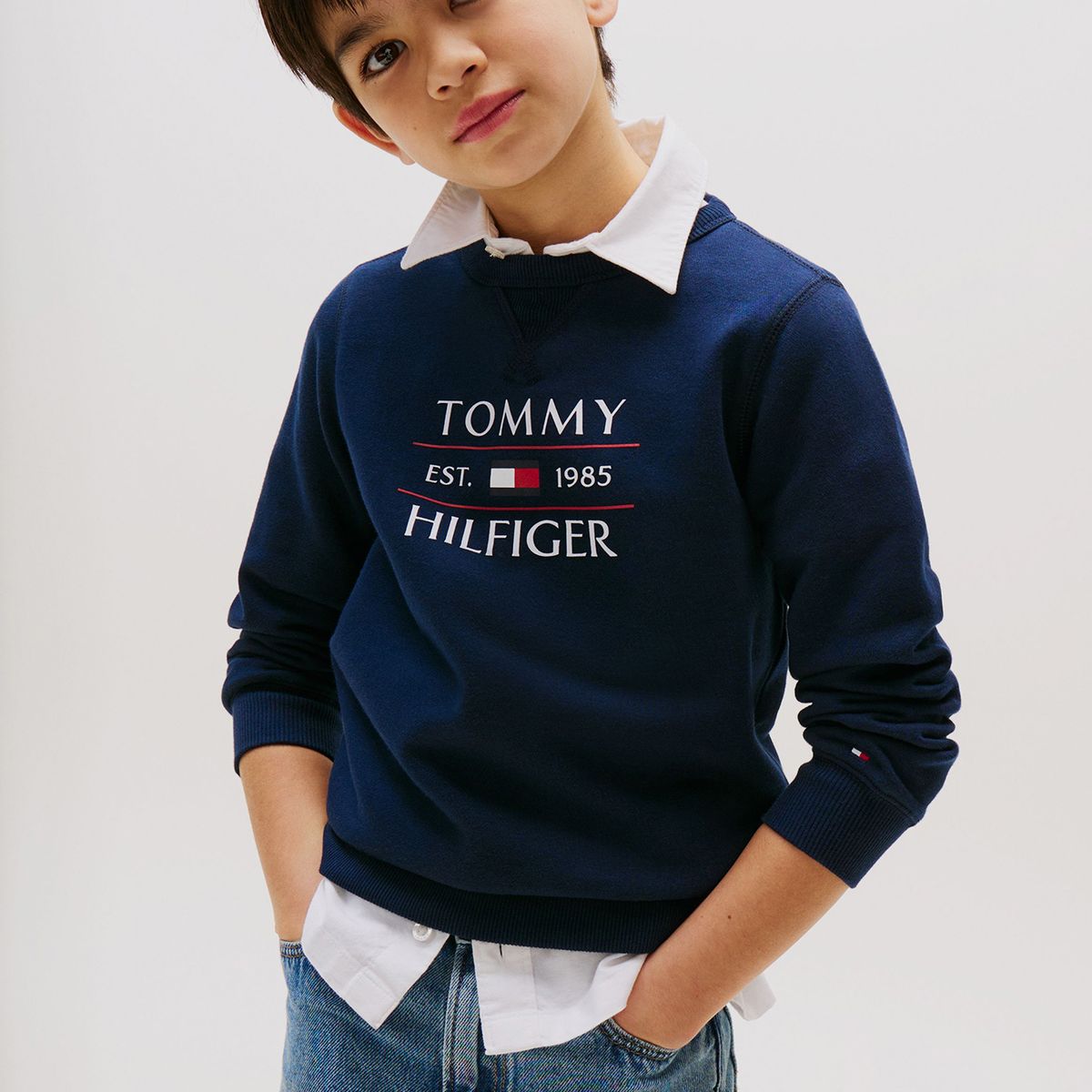 TOMMY HILFIGER - Polerón Con Logo Azul Tommy Hilfiger