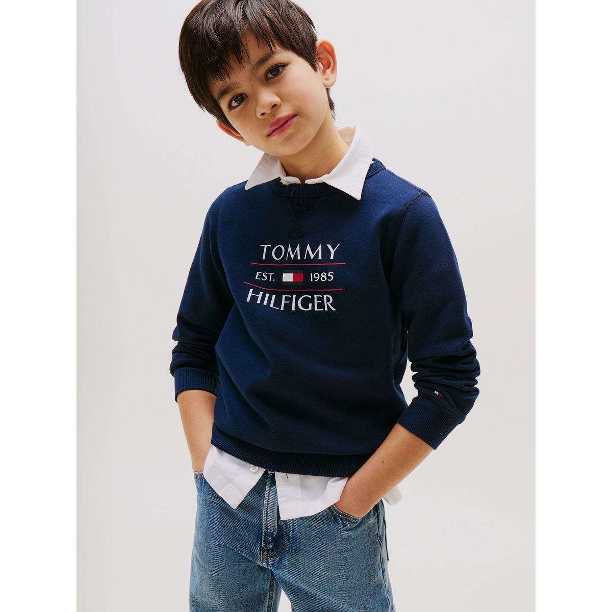 TOMMY HILFIGER - Polerón Con Logo Azul Tommy Hilfiger