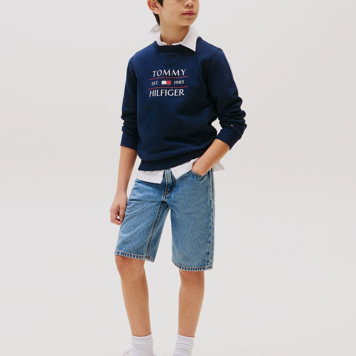 TOMMY HILFIGER - Polerón Con Logo Azul Tommy Hilfiger