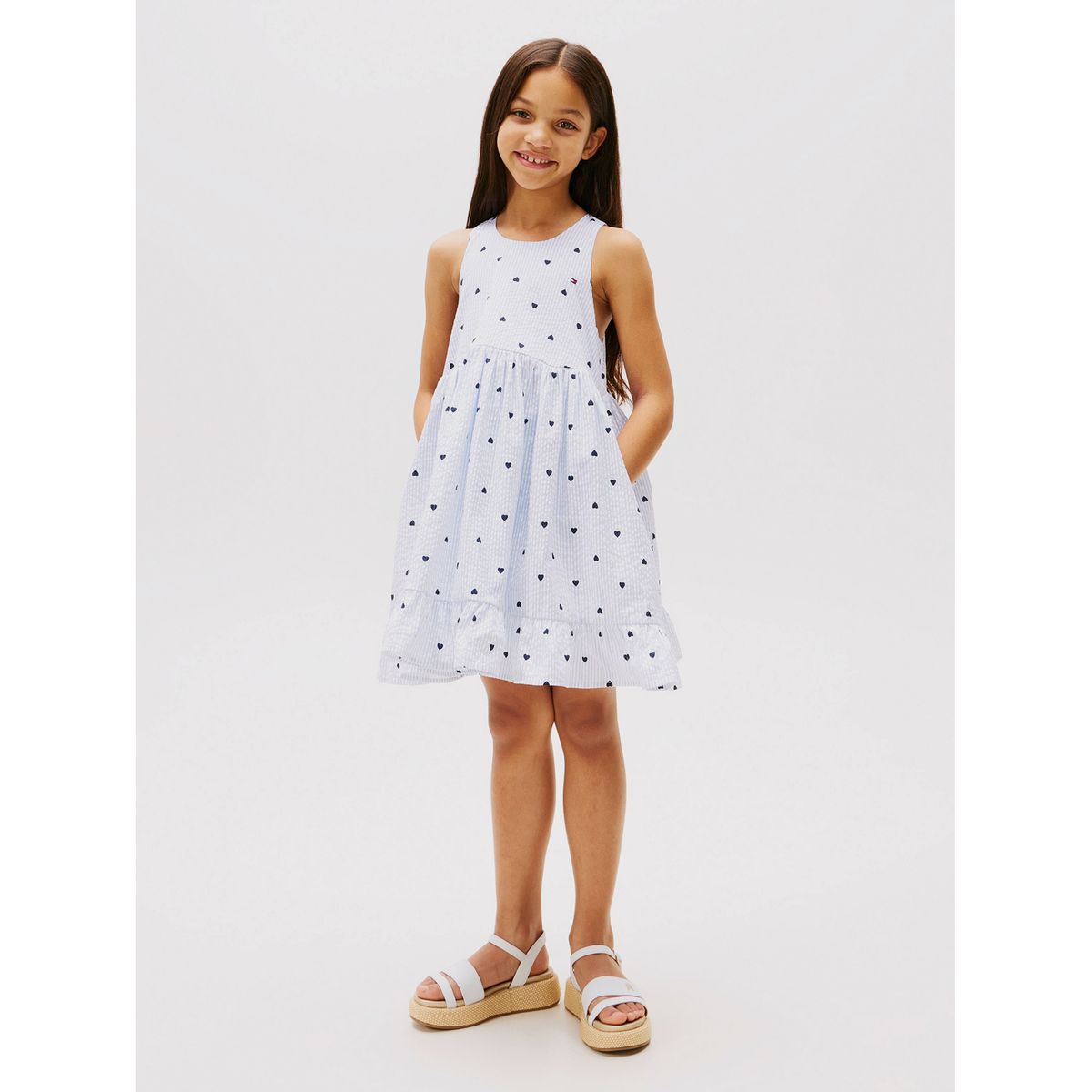 TOMMY HILFIGER - Vestido Niña Raya Sin Manga Corazon Celeste Tommy Hilfiger