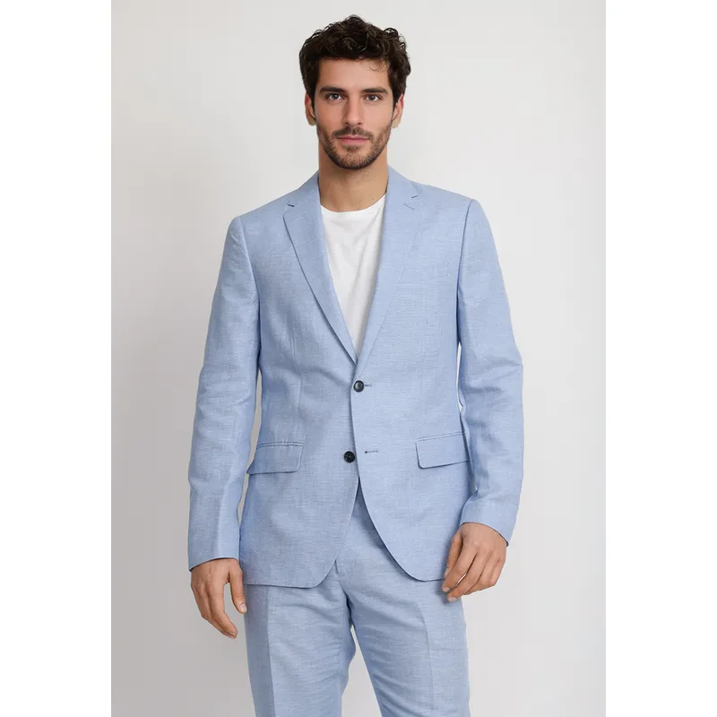 PERRY ELLIS - Chaqueta Formal Hombre Lino Celeste
