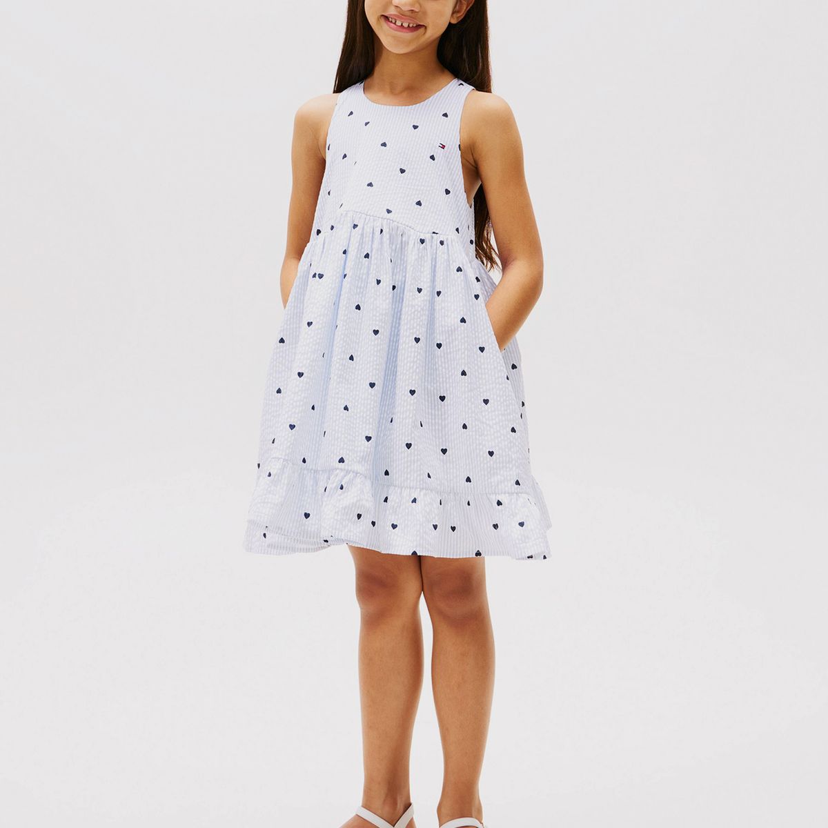 TOMMY HILFIGER - Vestido Niña Raya Sin Manga Corazon Celeste Tommy Hilfiger