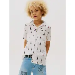 TOMMY HILFIGER - Camisa Manga Corta Niño Estampada Blanco