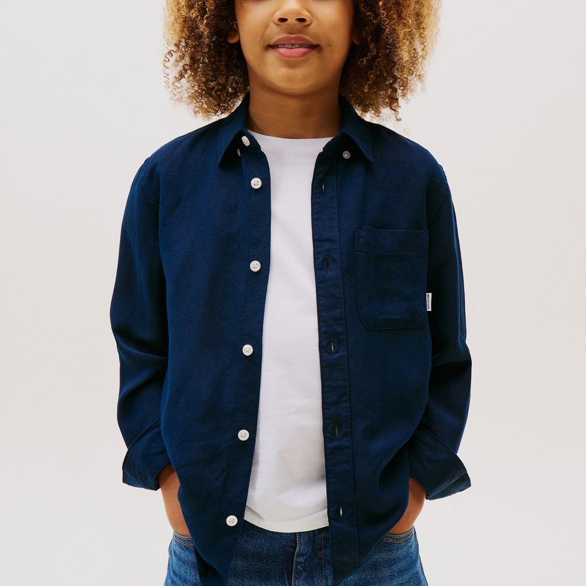 TOMMY HILFIGER - Camisa Regular Niño Mezcla Lino Azul Tommy Hilfiger